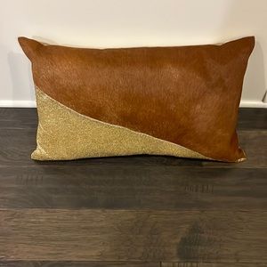 Callisto Home Beaded Hide Throw Pillow 24”x14” new brown gold